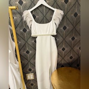 White dress with feather detail
